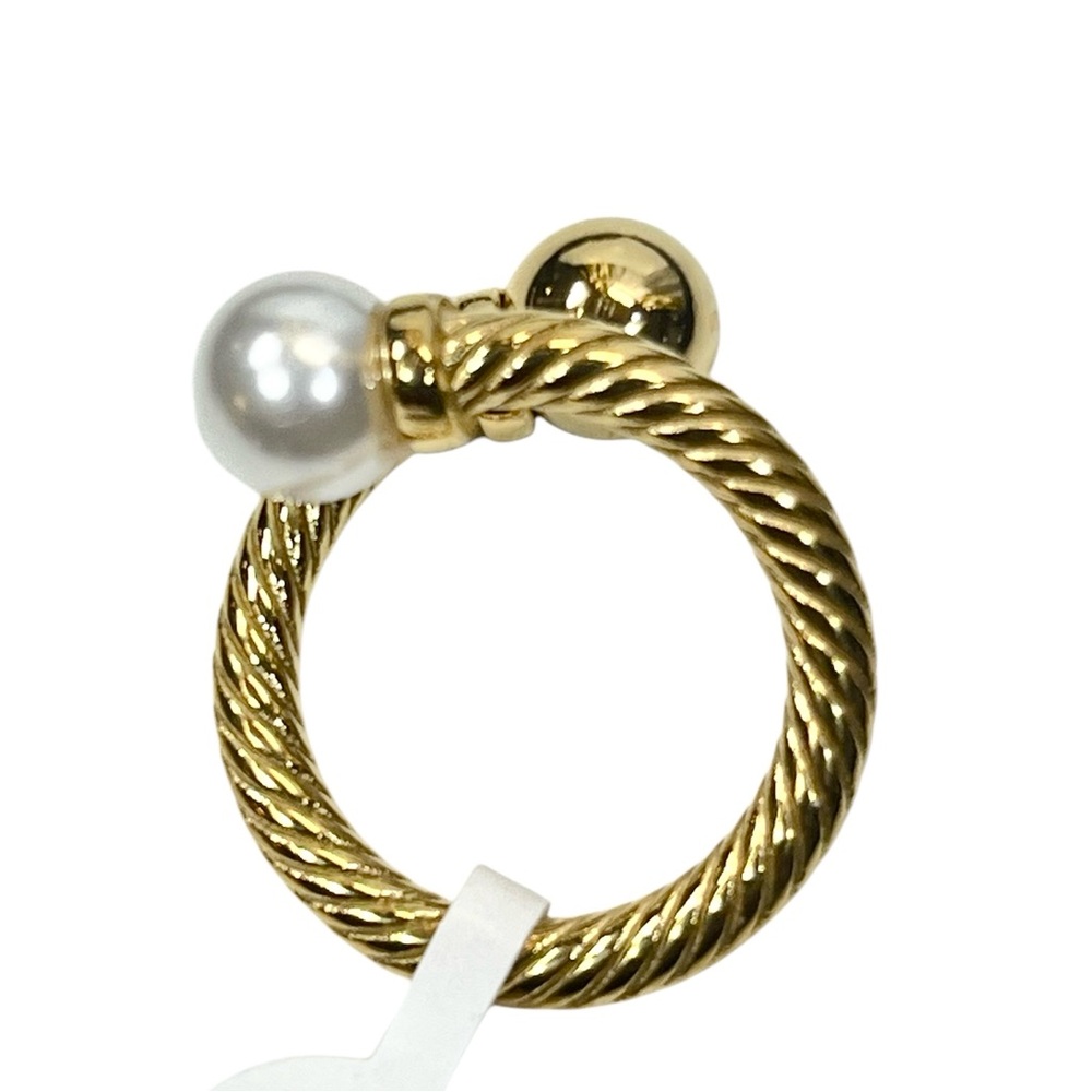 18k Gold Plated Stainless Steel Pearl Ring Elegant Statement Jewelry Size 7